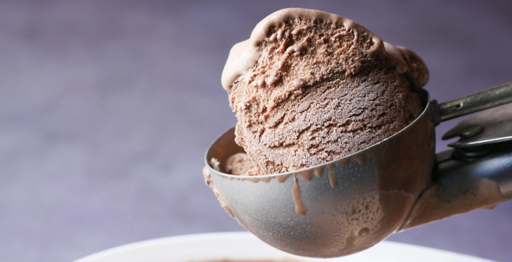 A scoop of chocolate ice cream.