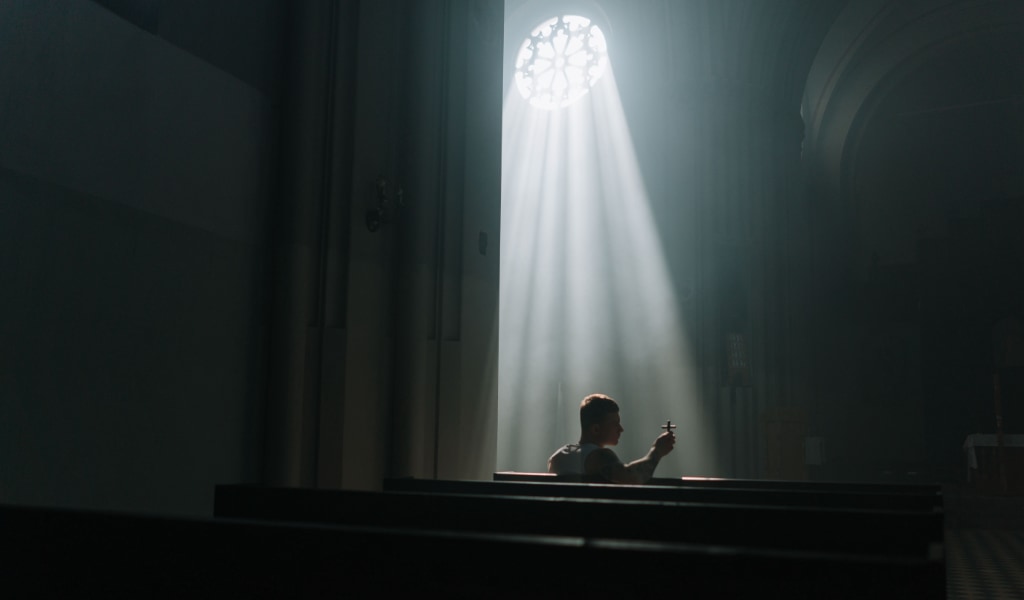 Light pouring into a church.
