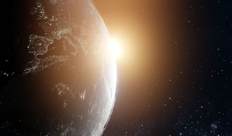 Earth with sun glow.